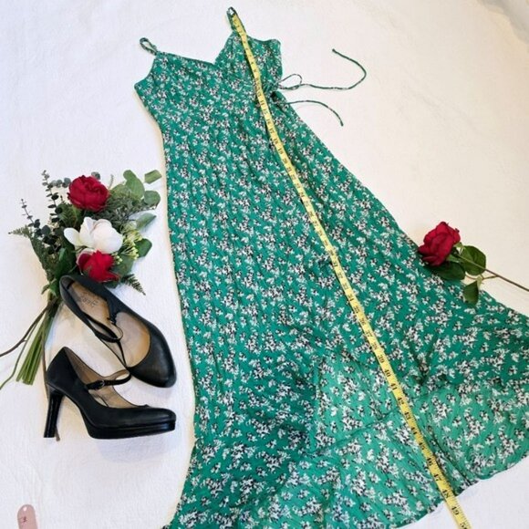 The Fifth Label Women's Wrap Maxi Dress Size XS Green Floral Ruffle Hem Boho - Picture 6 of 15